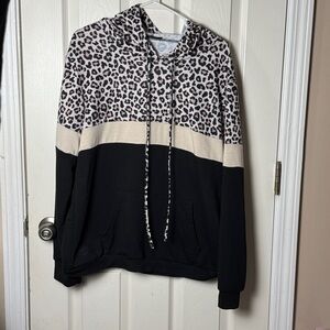 Leopard Print Color Block Hoodie